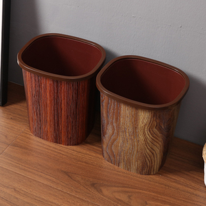 新中式复古仿木纹垃圾桶家用创意客厅厨房卫生间无盖塑料带压圈纸