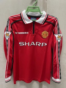 500人付款淘宝曼联复古球衣98-99红魔欧冠足球服贝克汉姆三冠王队服