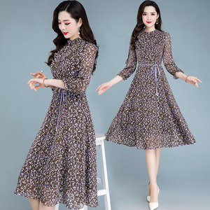 欣伊卡璐6640女式收腰显瘦中长款连衣裙百搭时尚气质纱裙简约女裙