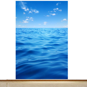 竖版大海海水蓝天白云海景图自然风景海报自粘贴画客厅玄关装饰画