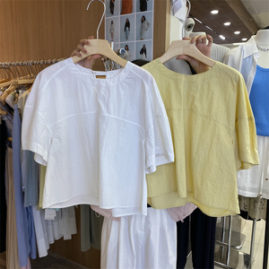 ET法式设计感短袖衬衫女2024夏季新款高级感宽松衬衣气质小衫上衣