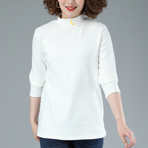 半高领打底衫女秋冬加肥加大码女装宽松中年妈妈纯棉内搭长袖t恤