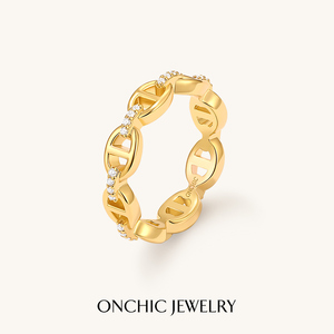 Onchic镂空圈链戒指女小众设计感食指戒轻奢简约高级尾戒镀18k金