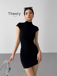 Theory wella夏季欧美式连衣裙女短袖小个子超短款修身紧身御姐包