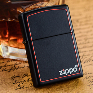 原装正品zippo打火机黑哑漆红框218zb专柜正版防风煤油送礼