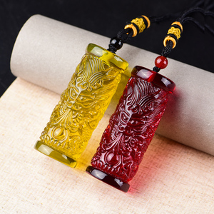 蜜蜡吊坠男士龙柱项链盘龙柱个性霸气生肖龙平安挂件情侣女款项坠