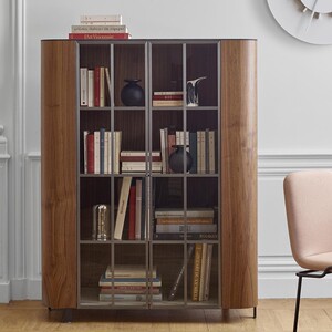 意大利别墅高档实木双开门玻璃书柜 现代轻奢postmoderne储物立柜