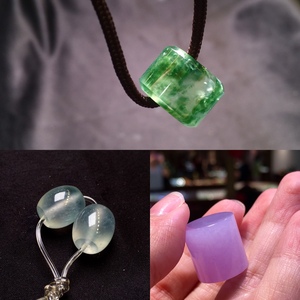 金玉翡翠世家 缅甸翡翠a货玻璃种飘花路路通桶珠吊坠紫罗兰圆柱