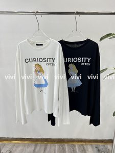 VIVI韩国代购PH23正品女装2024春新款字母卡通美女图案长袖棉T恤