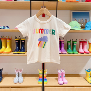 打折OZKIZ韩国童装专柜代购夏款男女童洋气可爱小彩虹短袖T恤T23U