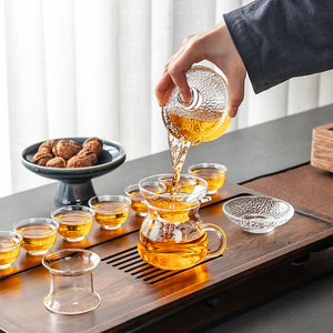 特价玻璃功夫茶具套装小号茶杯品茗杯高硼硅茶壶办公室锤纹盖碗