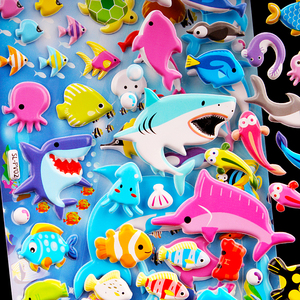 儿童立体泡泡贴海底世界海洋动物鱼类贴纸幼儿园宝宝早教奖励贴画