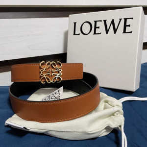 Loewe/罗意威皮带经典双面复古金扣logo荔枝纹牛皮休闲腰带男女款