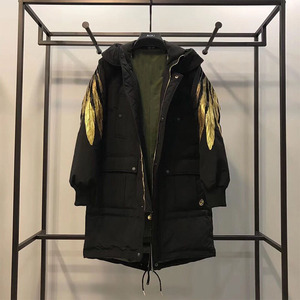 boy羽绒服男中长款冬装潮牌外套情侣装白鸭绒刺绣战神翅膀上衣女
