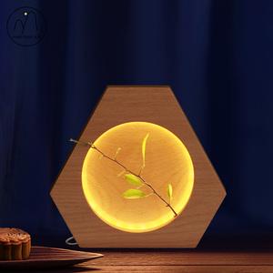 茶台灯圆月灯禅意文创小夜灯创意个性结婚礼物台灯木质卧室床头灯