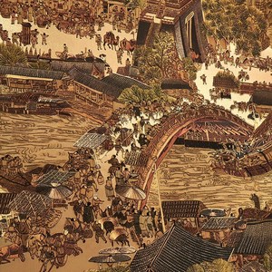 壁纸中式 金箔墙纸清明金色河图饭店包厢背景 茶楼上书房电视客厅