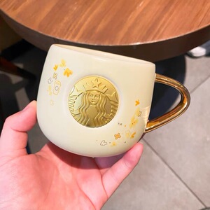 星巴克2021新款限量款桂花杯铜章杯镀金马克杯陶瓷创意咖啡杯礼盒
