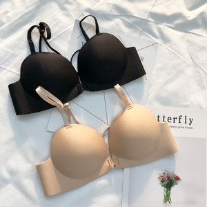 性感美背绑带前扣文胸聚拢无钢圈法式内衣交叉深v细带光面小胸罩