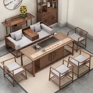 罗汉床茶桌椅组合新中式白蜡木茶几实木功夫泡茶台办公禅意喝茶桌