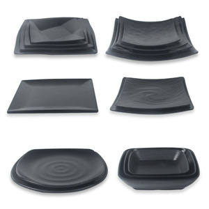 密胺耐摔火锅盘套装菜盘火锅盘子长方圆形盘羊牛肉仿瓷黑色餐具nd