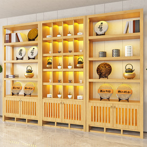 实木茶叶展示柜陶瓷展示架茶叶店置物架隔断展柜办公室收纳柜定制