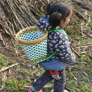 背篓竹编儿童纯手工编织农用买菜背宝宝的四川背小孩贵州婴儿彩色