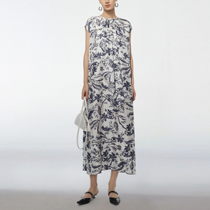 zcy朱崇恽2021夏新品桑蚕丝冰感轻薄真丝印花无袖连衣裙c1bw20376