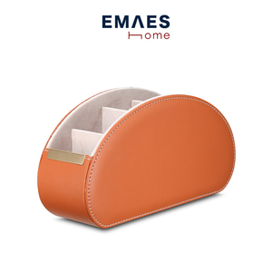 EMAES 日式简约客厅桌面遥控器手机收纳盒皮革定制首饰耳钉整理盒