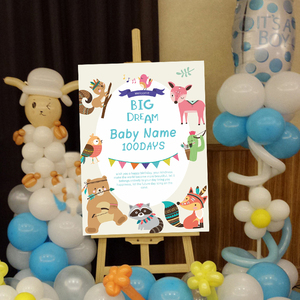 卡通动物宝宝宴迎宾牌百日宴满月宴迎宾牌水牌指引牌素材kt板实物