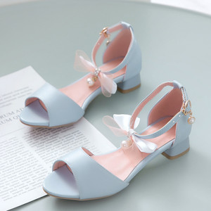 公主鞋鱼嘴仙女风儿童高跟鞋女孩中大童12学生15岁女童凉鞋公主鞋