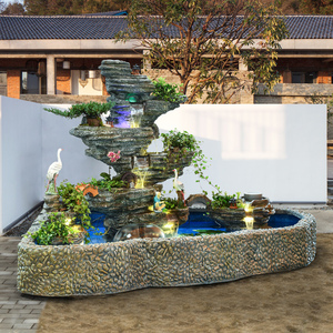 三角异形大型假山流水喷泉鱼池别墅自建楼梯下面墙角落地景观摆件