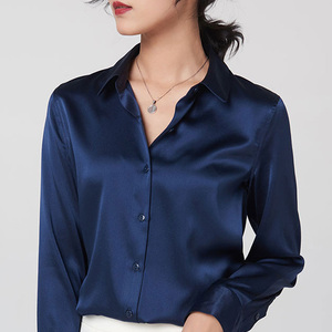 重磅真丝衬衫女绸缎职业女装21春款通勤长袖上衣纯色桑蚕丝衬衣