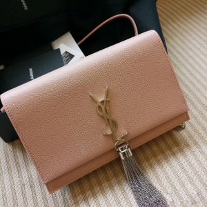 ysl圣罗兰女包 女士kate中号藕粉色流苏单肩包 百搭洋气方型女包