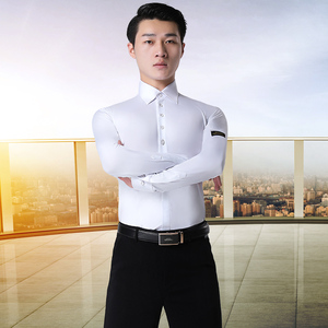 丹宝罗男士连体衬衣白色摩登舞拉丁舞服装新款男舞蹈国标上衣比赛
