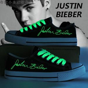 贾斯丁比伯justin bieber明星同款鞋子夜光荧光低帮手绘帆布鞋女