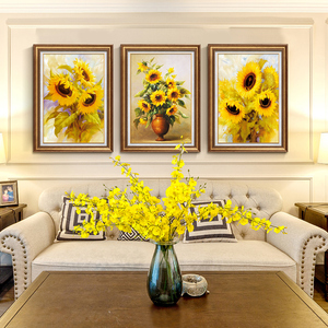 欧式油画客厅三联画墙画梵高向日葵装饰画沙发背景墙挂画美式壁画