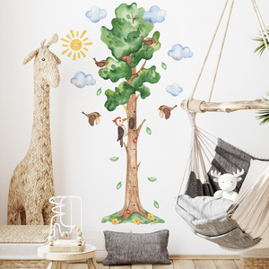 森林系大树动物云朵墙贴卡通贴纸客厅儿童房墙面装饰画身高贴自粘