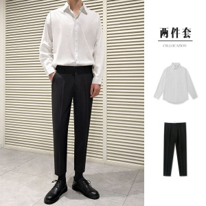 西装衬衫男上衣搭配白衬衫西裤套装男九分裤子dk制服全套夏季衬衣