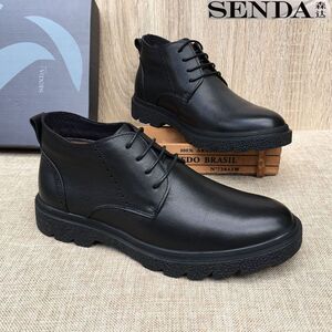 冬季senda/森达男鞋棉鞋真皮商务系带高帮男士棉皮鞋加绒保暖皮靴