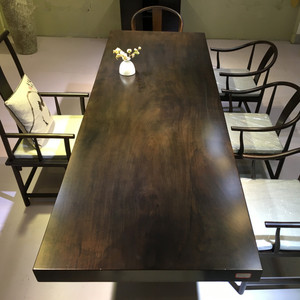 黑檀实木大板桌原木老板桌茶桌椅组合皮灰乌木黑紫檀家具茶盘茶几