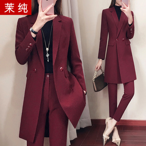 西装外套女春秋2022新款枣红色气质职业套装ol长款小西服休闲正装