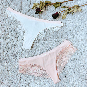 半包臀蕾丝浅色性感丁字裤女镂空半透明低腰欧美大码无痕冰丝内裤