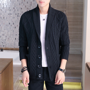 复古手工编织羊毛衣外套男士加绒加厚羊绒针织衫开衫男装秋冬季潮