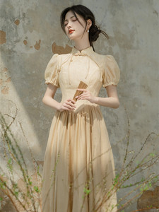 新中式汉元素复古改良旗袍连衣裙子女夏季小众设计感别致绝美提花