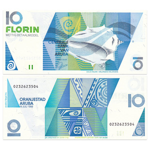 【美洲】全新unc 阿鲁巴10弗罗林纸币 外国钱币 1993年 p-11