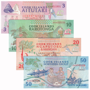 大洋洲-库克群岛4张(3,10,20,50元)纸币套币 1992年 全新unc k#1