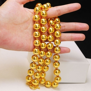 24k黄金金项链男粗空心光珠大金链子圆珠链厚金铸银不掉色宫廷