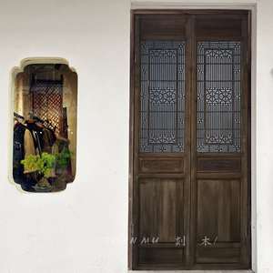 中式实木仿古门窗东阳木雕做旧屏风隔断迷宫复古花格旧门花窗定制