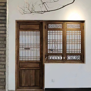 东阳木雕中式实木仿古门窗做旧复古木门花格格栅茶室隔断屏风定制