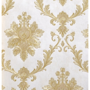 3d凹凸立体浅金色轻奢简欧壁纸 淡蓝色浅灰色欧式大马士革墙纸